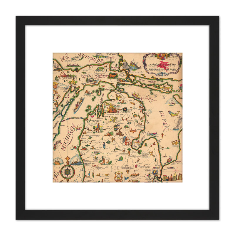 Map Mobile 1940 Friendly Commonwealth Michigan Pictorial - Single Picture Frame Painting