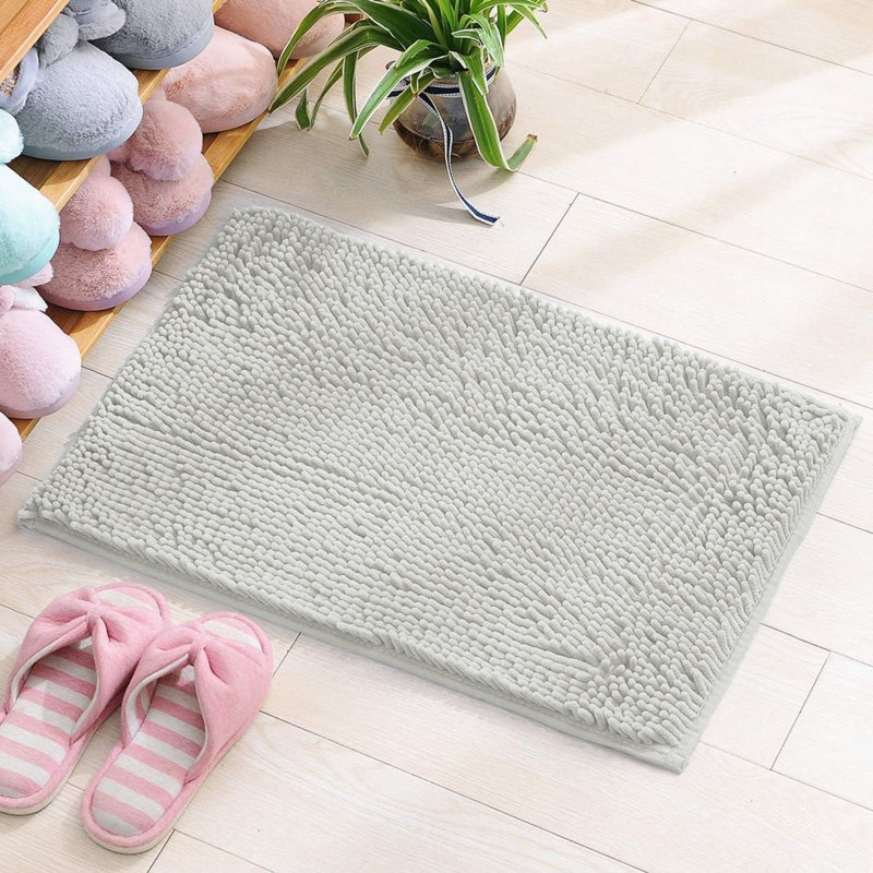 Ultra-Soft Chenille Bath Mat & Door Mat - Absorbent, Quick-Dry, Anti-Skid and Machine-Washable Floor, 40 cm x 60 cm, White
