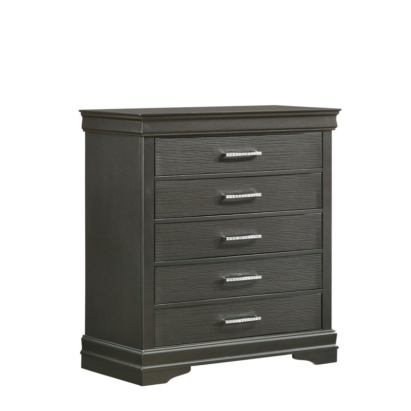 Commode moderne à 5 tiroirs en bois, Gris