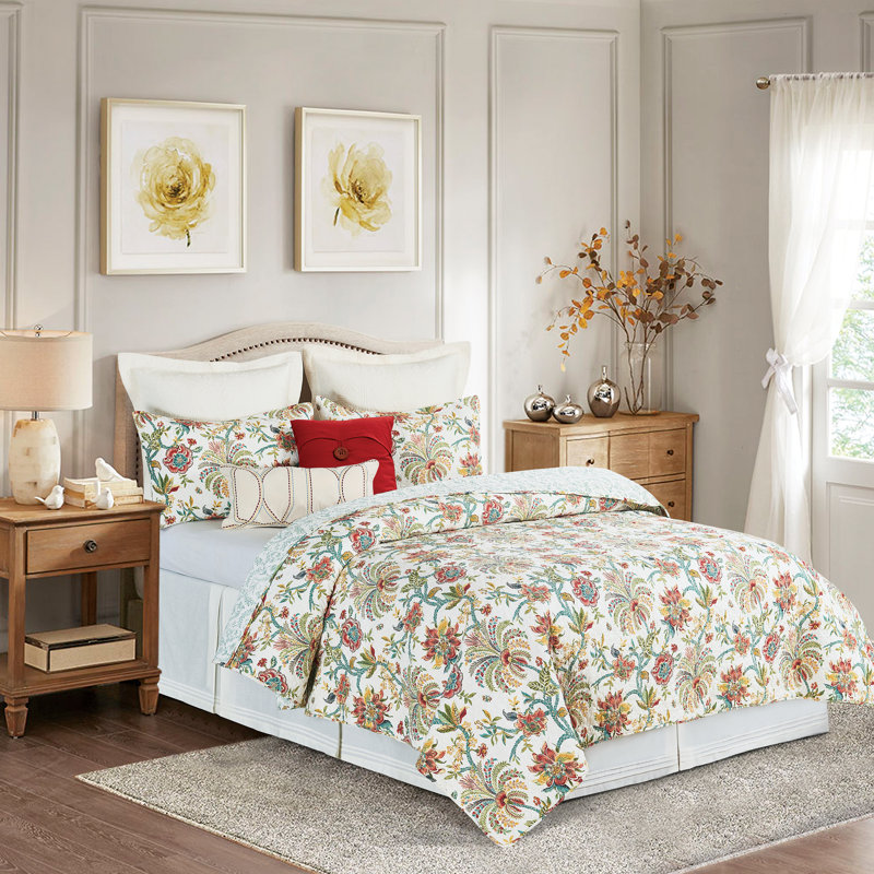 Ensemble de courtepointe réversible en coton Braganza, Courtepointe simple + 1 taie décorative