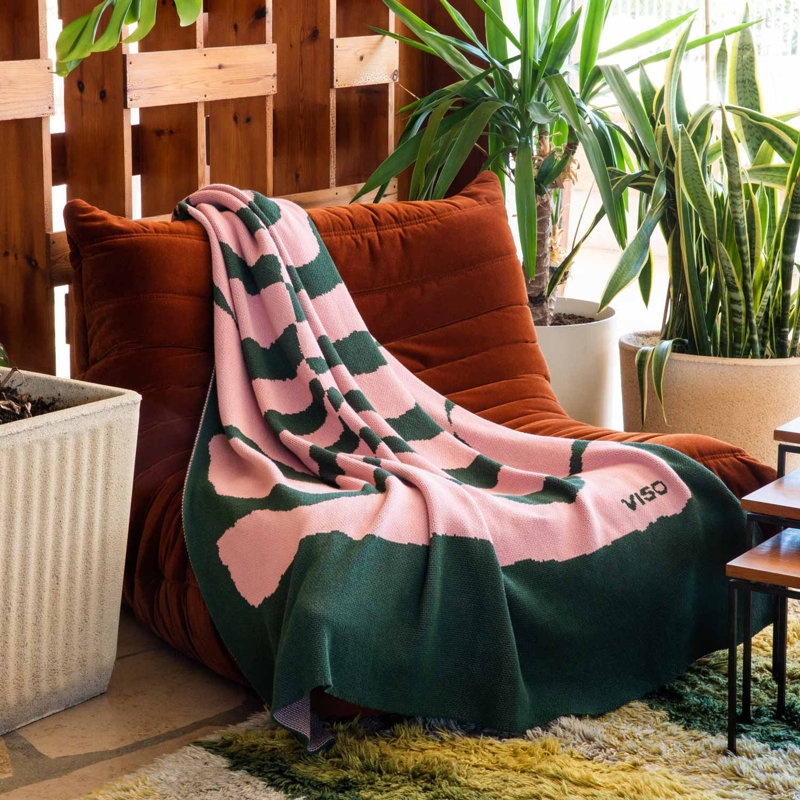 Hand Woven Throw Blanket, Army Green/Pink