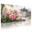 Ensemble de 3 tableaux sur toile tendue représentant des pivoines, un jardin de bambous et une pagode.-853904850