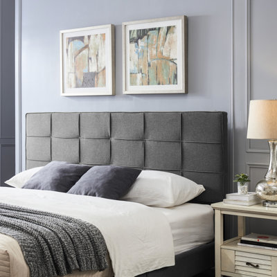 Tête de lit contemporaine très grand / très grand: point gaufré, bordures passepoilées, réglable de 48,5 à 53 pouces, accessoire de lit en tissu gris gaufré, partie intérieure, revêtement gris anthracite