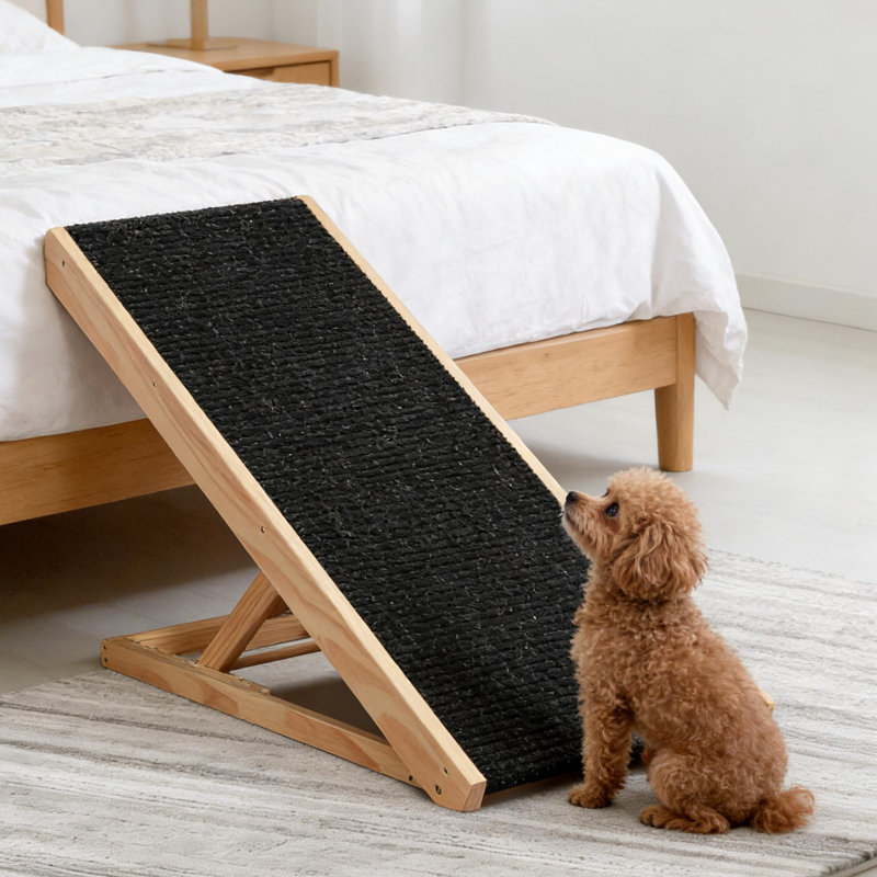 Rampe réglable pour animaux de compagnie d'intérieur, réglage de la hauteur à quatre vitesses, plateforme en pin glissant, chien sans assemblage avec hauteur, conception pliable, surface et matériau