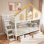 Lit superposé en bois avec escalier de rangement, tiroirs, toit de maison et porte de fenêtre-1933440070