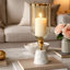 Vase décoratif Kylie avec base en marbre blanc, aluminium, verre doré 16 pouces-123275115