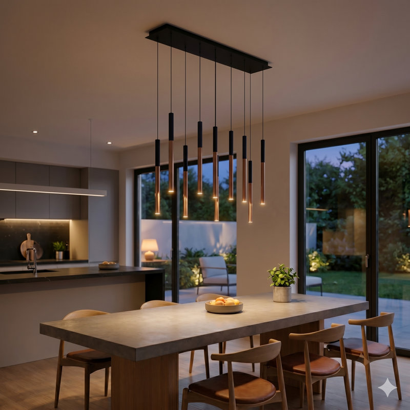 Baileyton 10 - Light Kitchen Island Pendant, Black Top / Brushed Copper