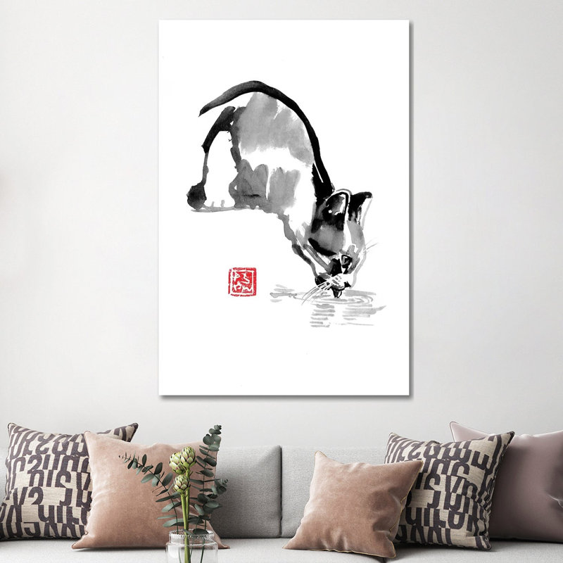 Drinking Cat by Péchane - Print on Canvas, 101.6 cm H x 66.04 cm W x 3.175 cm D, Wrapped Canvas
