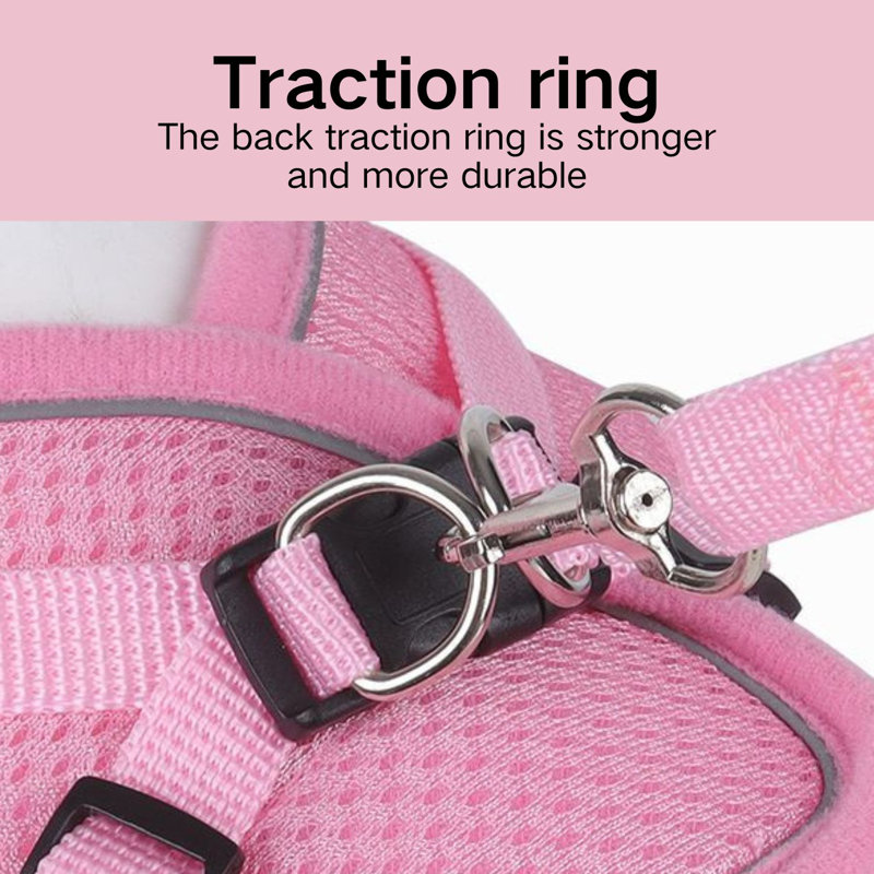 Dog Harness Adjustable Reflective Polyester Pink, Pink