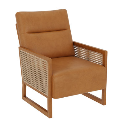 Upholstered Accent Chair With Rattan Arms And Solid Wood Legs by Bay Isle Home