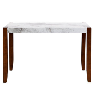 Modern Dining Table, Rectangular Faux Marble Style Table With Sturdy Wood Legs, Easy To Clean Rectangular Kitchen Table