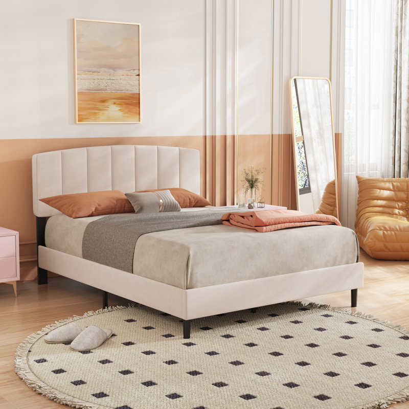 Jaiel Upholstered Platform Bed, Queen, Beige