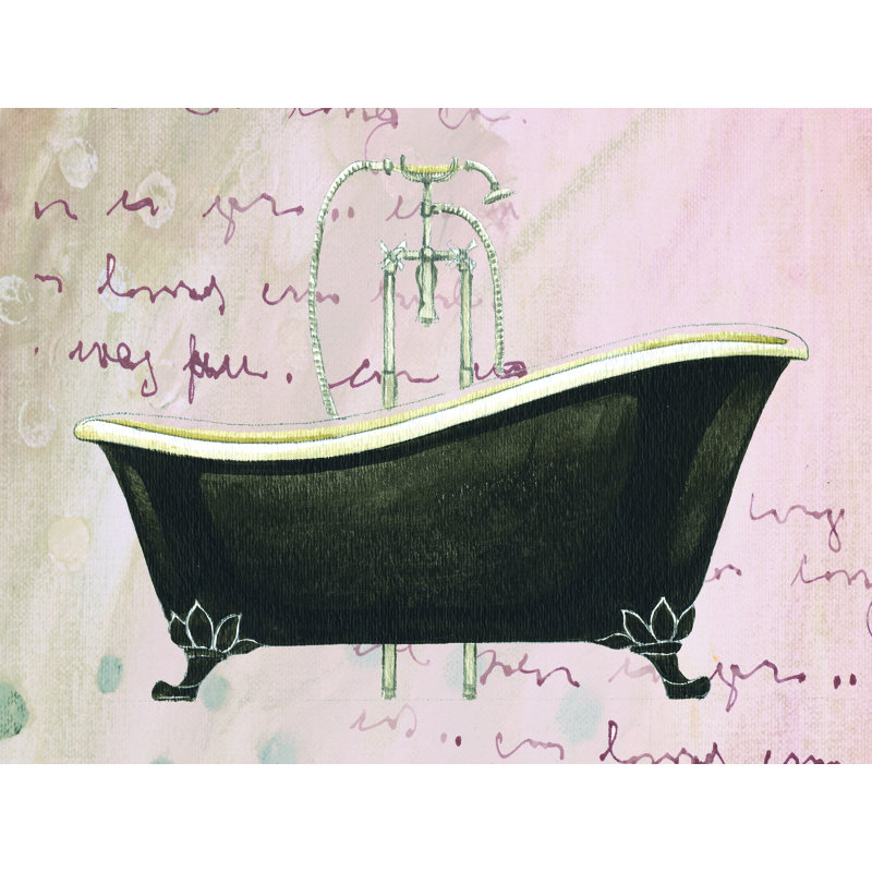 Black Clawfoot Tub - Painting Print, 61cm H x 91cm W, Black Floater Framed