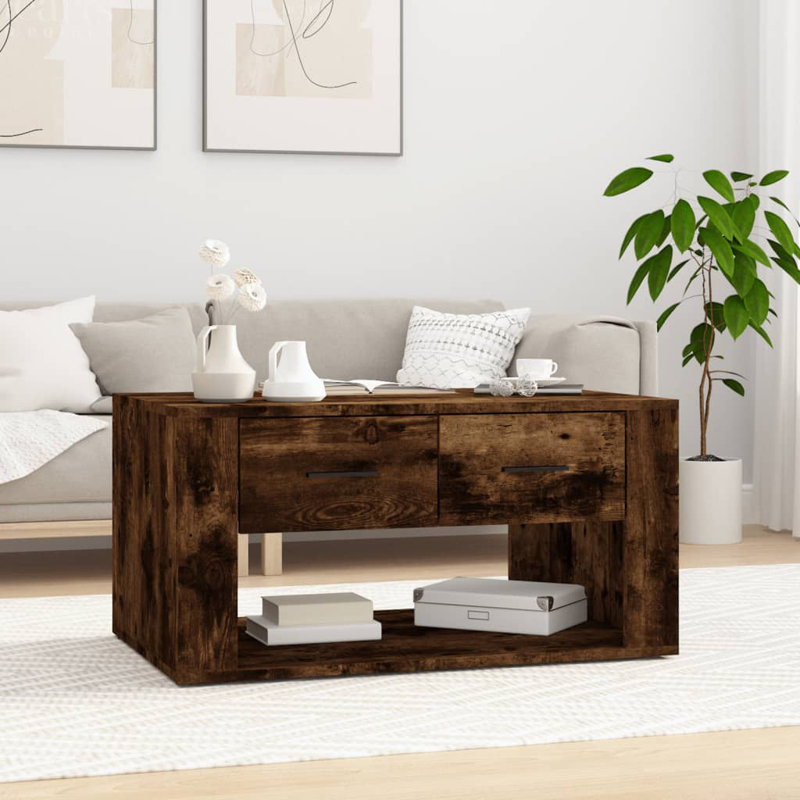 Nistor Floor Shelf Coffee Table with Storage, Smoked Oak