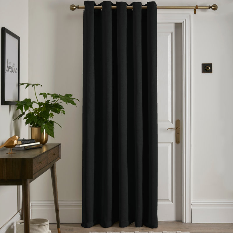 Strata Semi Sheer Door Curtain Single Panel, Black