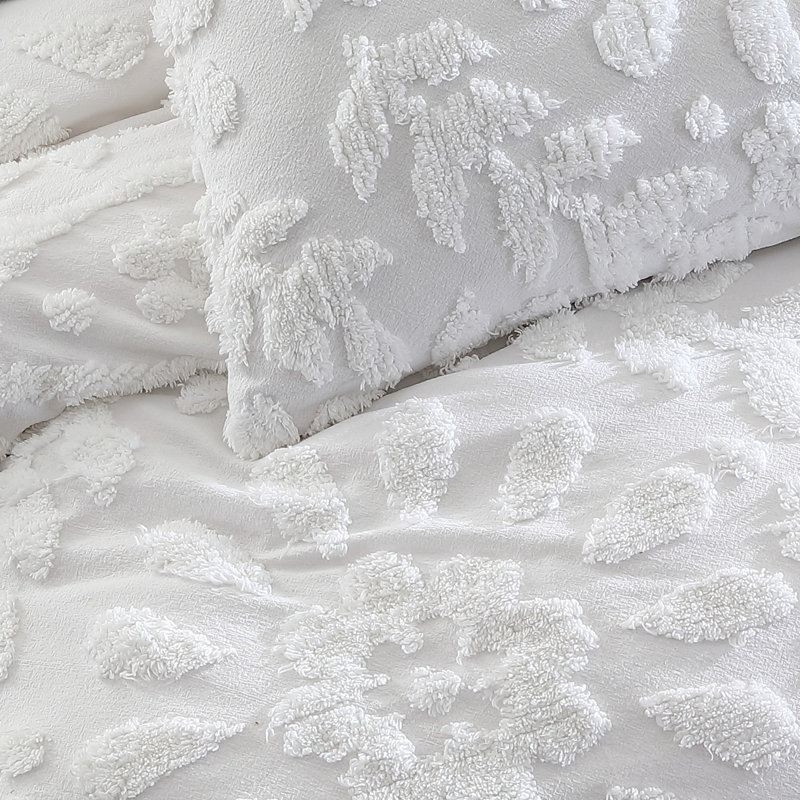 Peri Home Chenille Laurel Duvet Set, King Duvet Cover & Insert + 2 King Shams, White