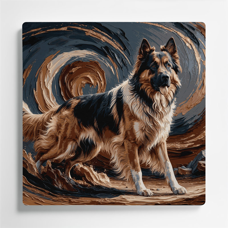 Chiens, berger anatolien, art mural en métal brun, H 16 po x l 16 po