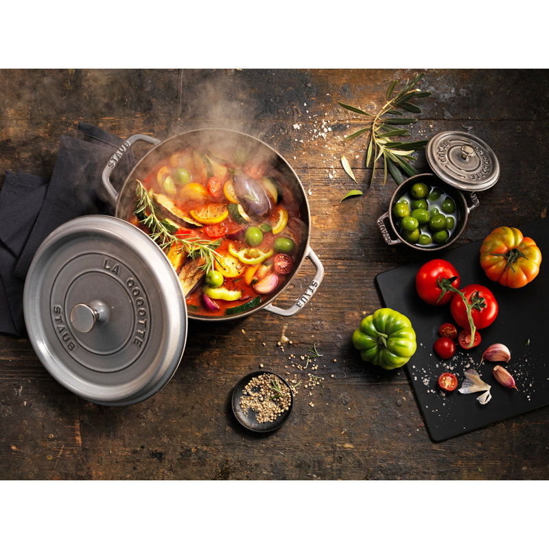 STAUB Round Cast Iron Cocotte, Grey, 24cm