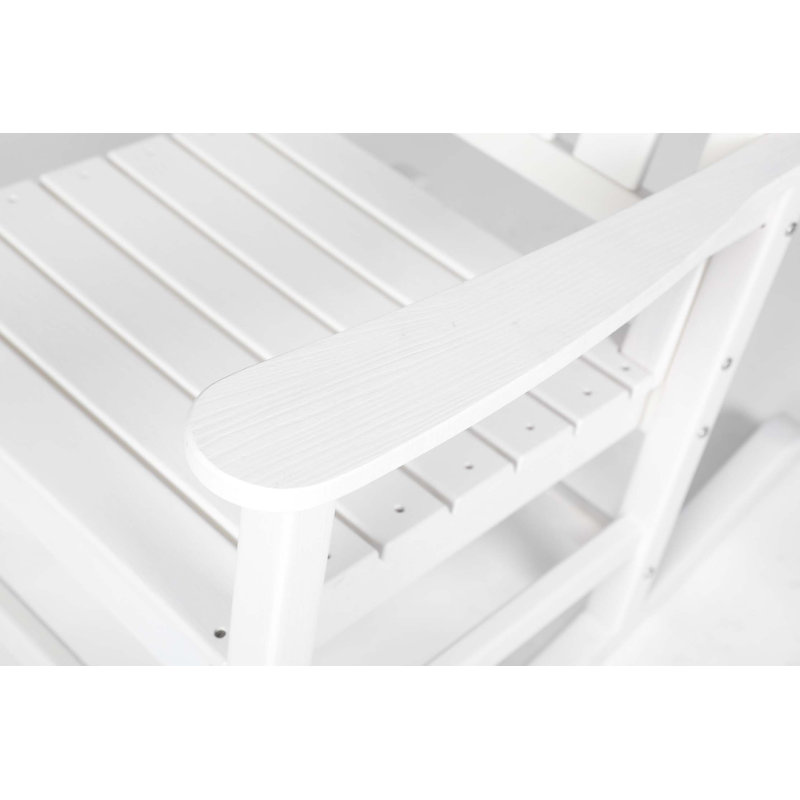 Ensemble de chaises berçantes toutes saisons avec table d'appoint, ensemble de chaises berçantes 3 pièces à texture de bois, blanc (comprend 2 chaises berçantes et 1 table)