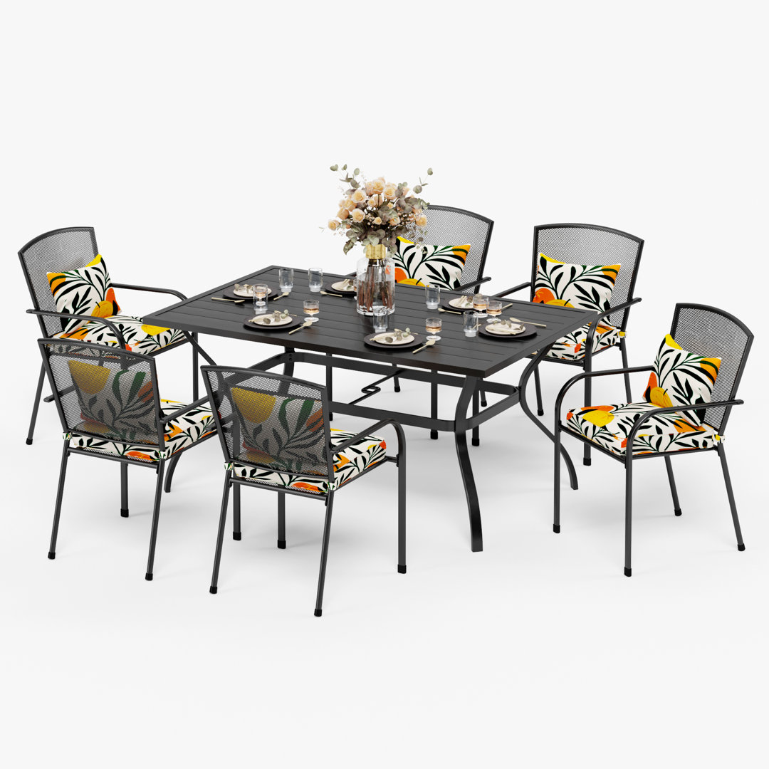 Alyah Rectangular 7 - Piece 6 - Person 152.4Cm L Outdoor Table Set