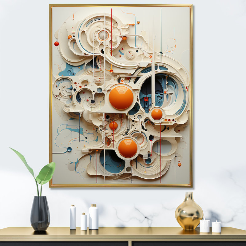 «Intricate Abstraction Shapes II», art mural abstrait, Cadre flottant doré, H 32 po x l 16 po x P 1 po