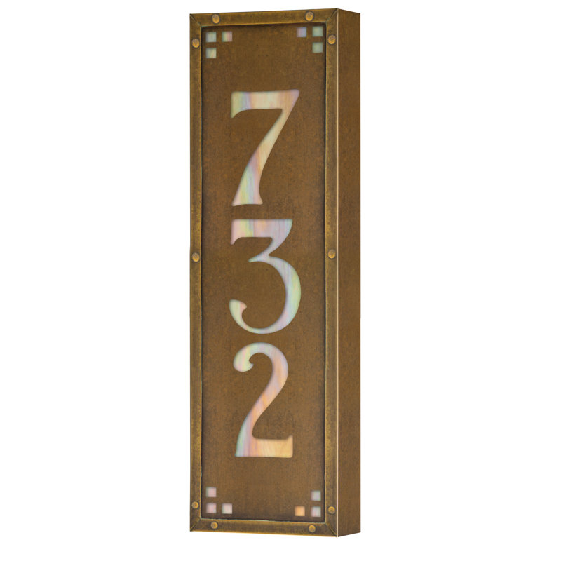 Plaque d'adresse murale personnalisable 120 V pour 3 numéros, Laiton chaleureux / or irisé