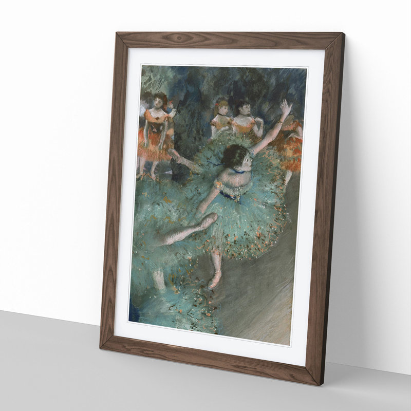 Green Ballet Ballerina Dancers by Edgar Degas - Picture Frame Painting, 65cm H x 48cm W x 2cm D, Walnut Framed