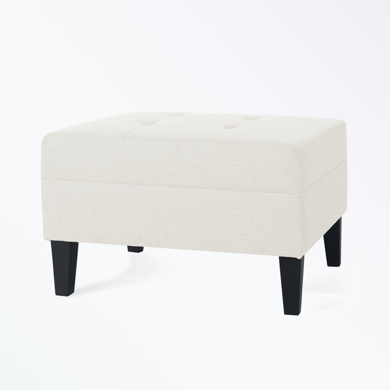 Anjuman Upholstered Ottoman, Ivory Polyester, Ivory 