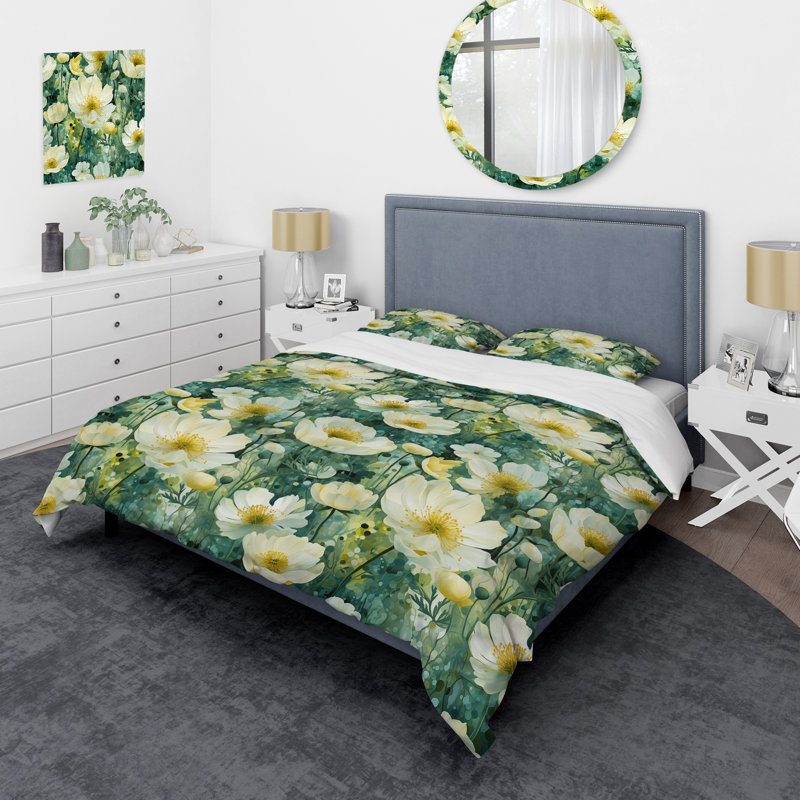 Motif botanique I impressionniste - ensemble de housse de couette à motif floral - microfibre de polyester