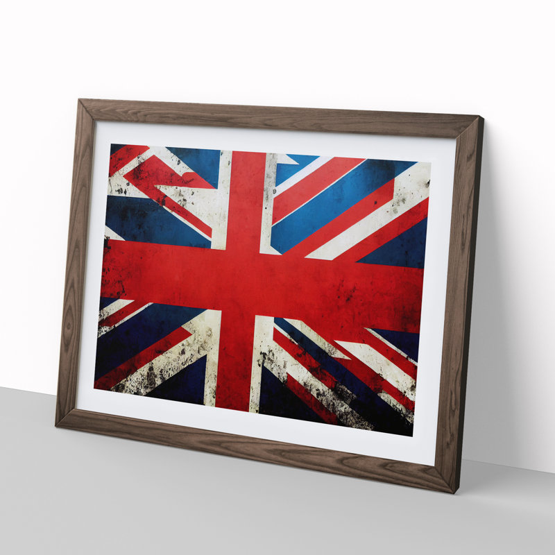 XH1022-6701X Painted Union Jack Flag Vol.4 1 Piece Single Picture Frame Painting, 25cm H x 34cm W x 2cm D, Walnut Framed
