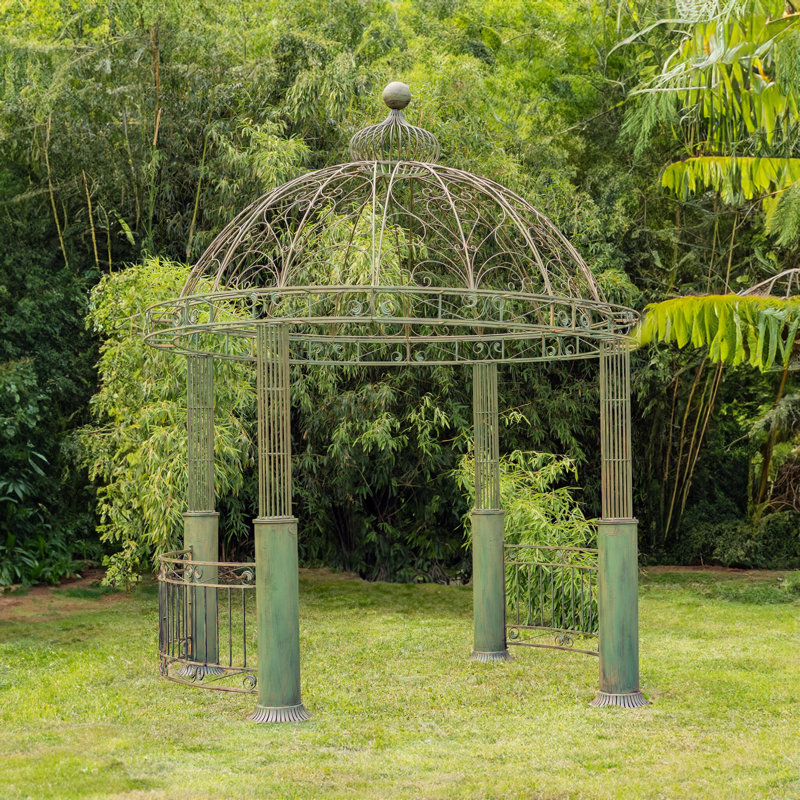 "Medellin 1972" Ornate Round Iron Garden Gazebo, Green