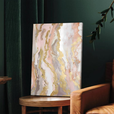 1PC Wall Arts Posters Framed,  Abstract Marble Pattern Canvas Wall Art with Gold Foil Accents Modern Abstract Painting for Living Room Bedroom Office Home Decor Elegant Pink Gray White Gold Color Scheme Contemporary Decorative Artwork