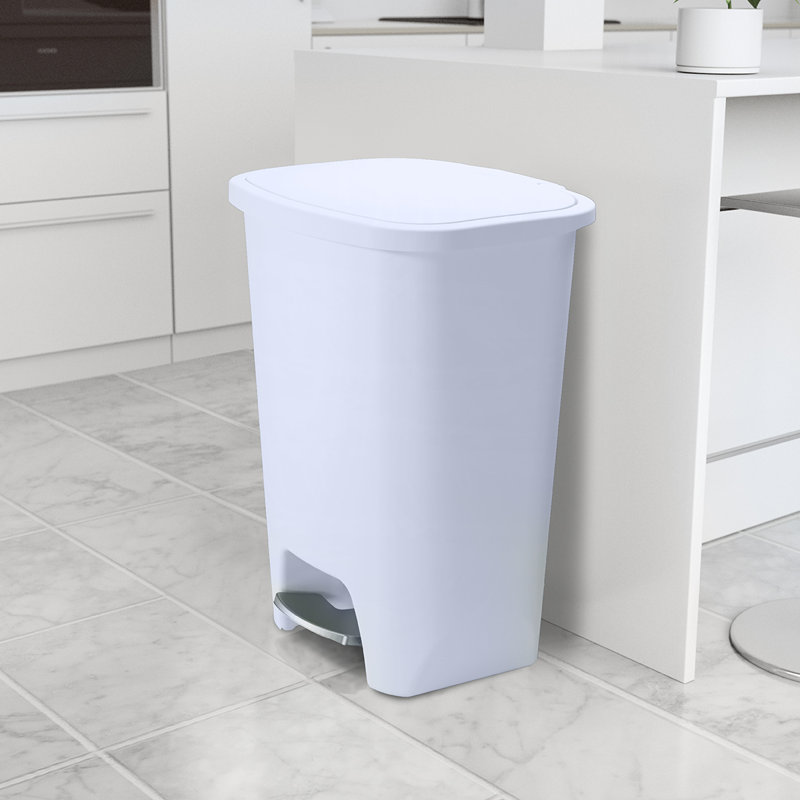 GLAD™ White Plastic Step Trash Can, 26.53" H x 20.25" W x 15.97" D, 20