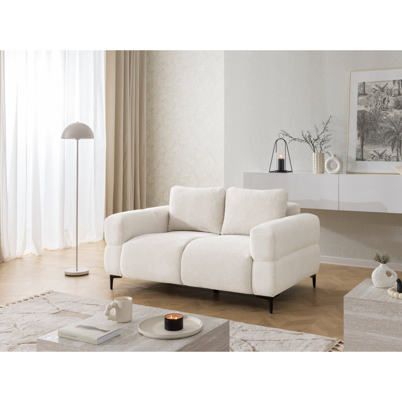 2-seater Sofa With Cardea In Soft Textured Fabric And High Seating Comfort, Cream