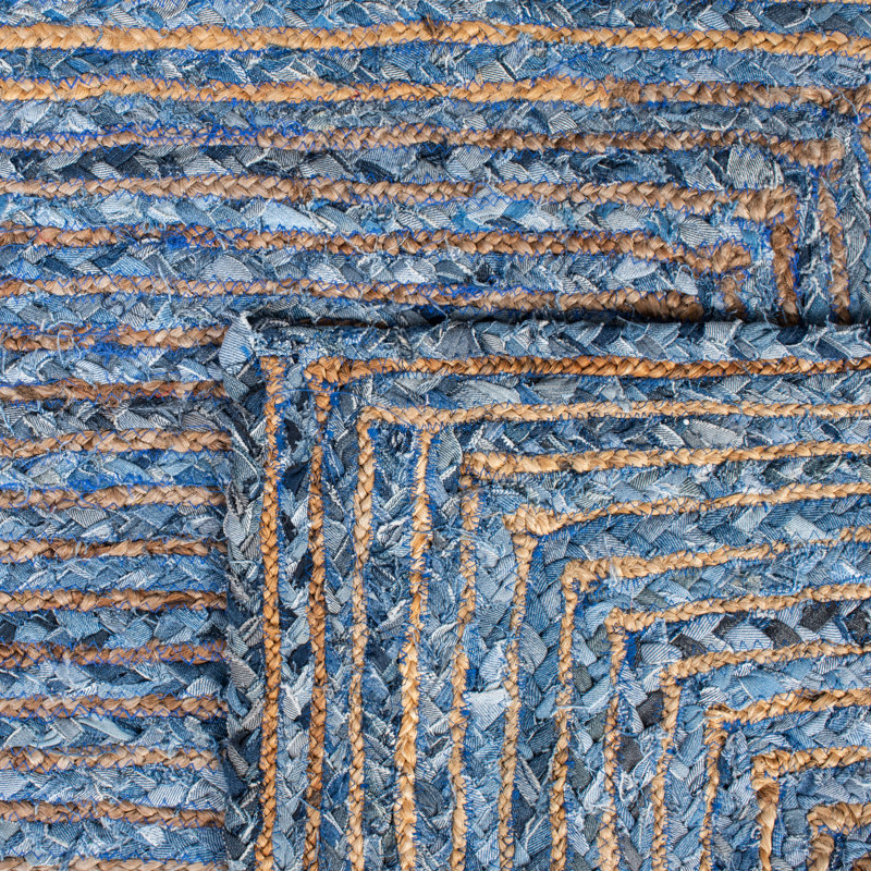 Tapis bleu / naturel tissé à plat à la main Demar, Rectangle 2 pi 3 po x 4 pi