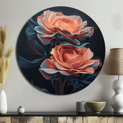 Rose gris minuit rose élégance - art mural moderne en métal rose, roses rondes