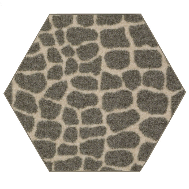 Tapis bleu sarcelle / beige à imprimé animal, Hexagone 5 pi