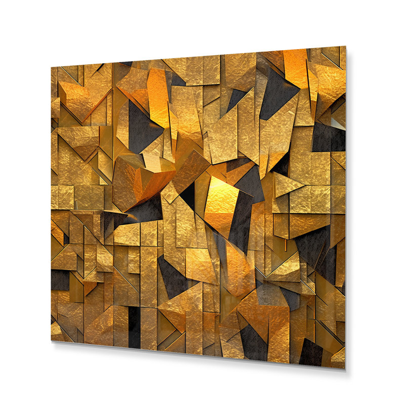 Décoration murale géométrique en métal doré doré noir fractal VI, H 36 po x l 36 po x P 1 po