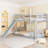 Twin Over Twin Bunk Bed With Slide And Ladder, Gray