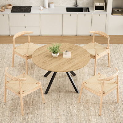 Wooden & Rattan Dining Set