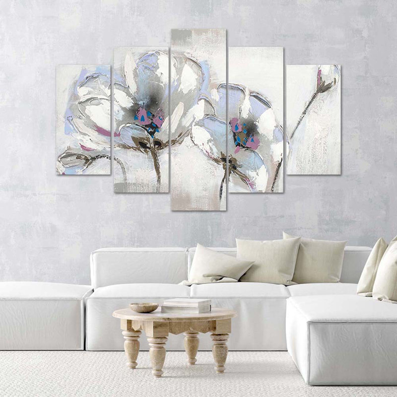 White Painted Flowers - 5 Piece No Frame Set on Canvas, 70cm H x 100cm W