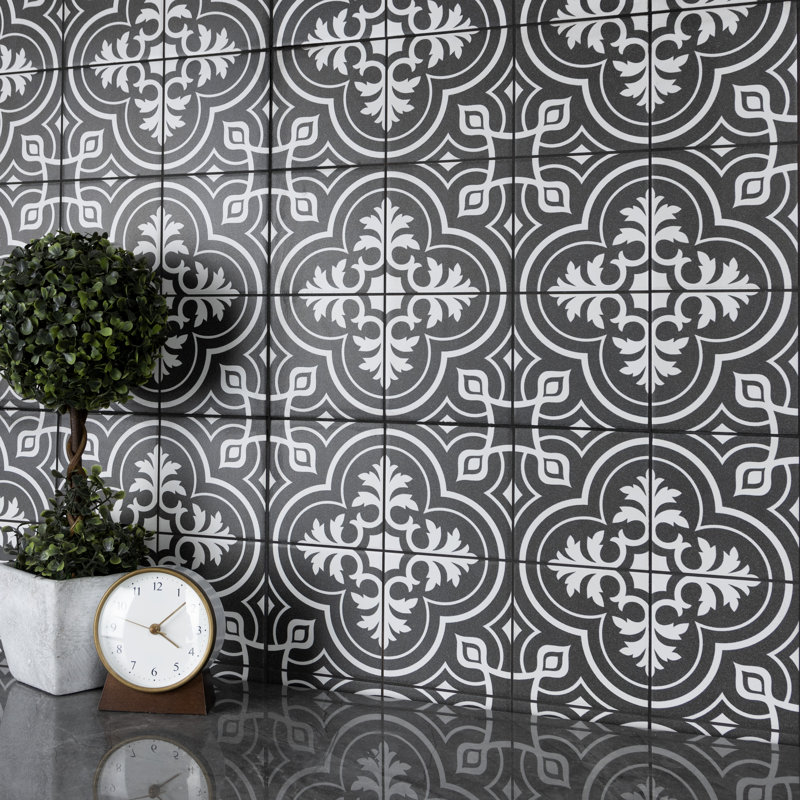 Harmonia 13" x 13" Ceramic Patterned Wall & Floor Tile, Black