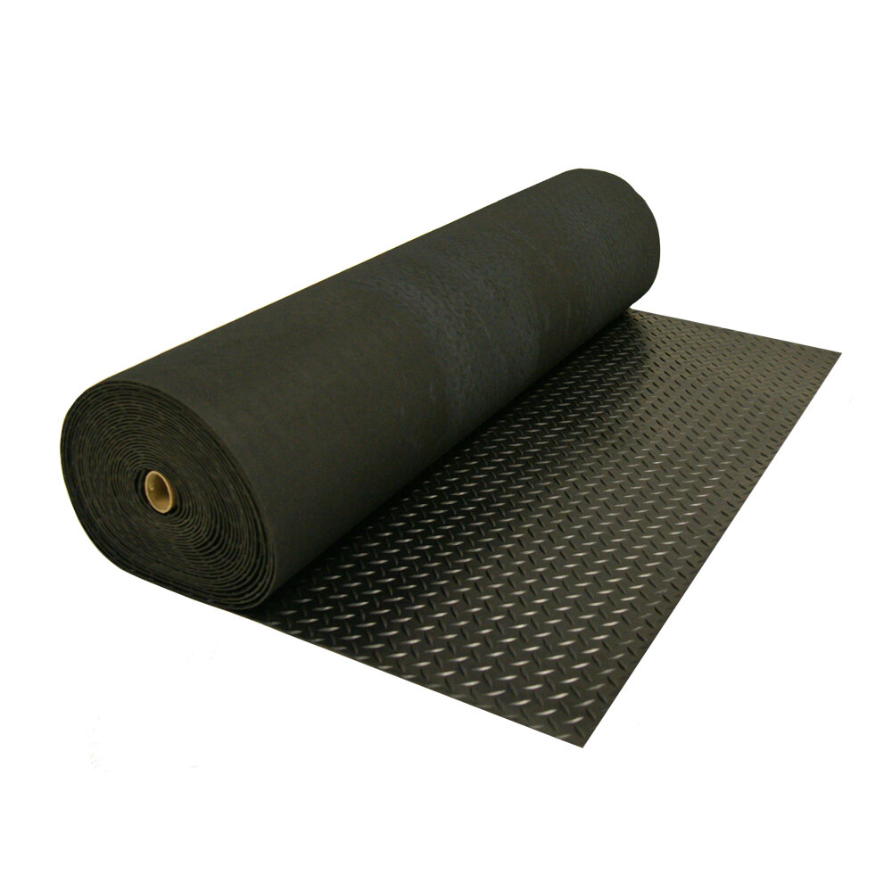 Rubber-Cal Diamond Plate Rubber Flooring Rolls, 3mm x 4ft x 15ft Rolls, Black