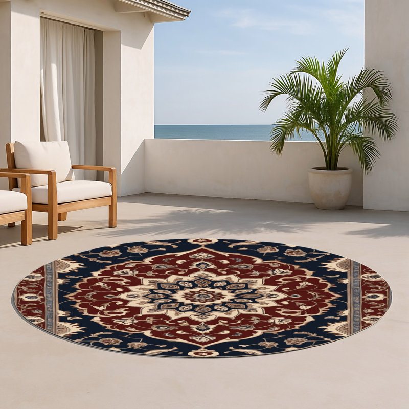 Tapis d'intérieur et d'extérieur brun Persian, Rond 5 pi