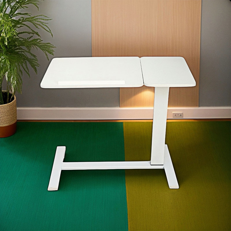 Table d'appoint mobile avec roulettes inclinables, Blanc, Blanc