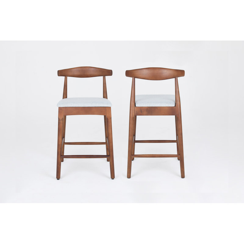 Tabourets de comptoir en bois massif de style moderne Mid-Century 24 po, tabourets de comptoir rembourrés avec pieds en bois pour îlot de cuisine Bar (structure en noyer et coussin Gtey clair)