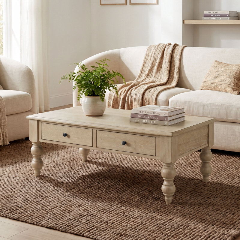 Baiardo 52" W Solid Wood Rectangular Cocktail Table with 2 Drawers