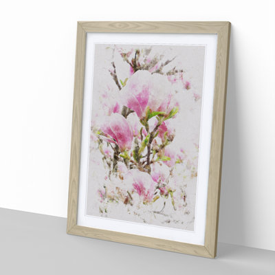 Pink Magnolia Blossom Flowers - Picture Frame Graphic Art on MDF
