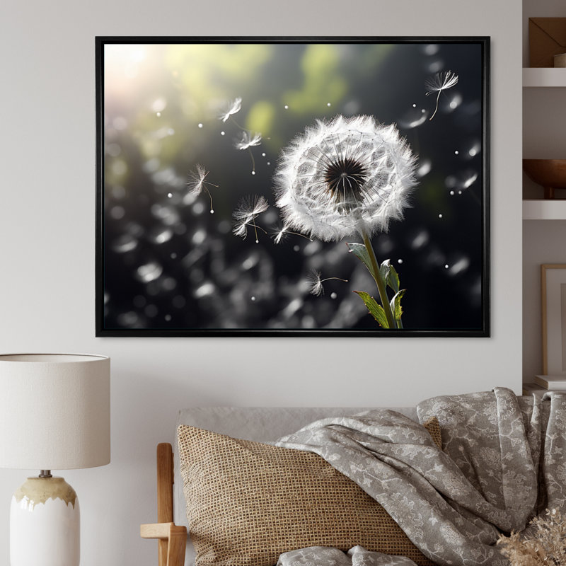 White White Dandelion Whispers III, reproduction d'art sur toile, H 34 po x l 44 po x P 1,5 po, Noir, noir, noir, noir