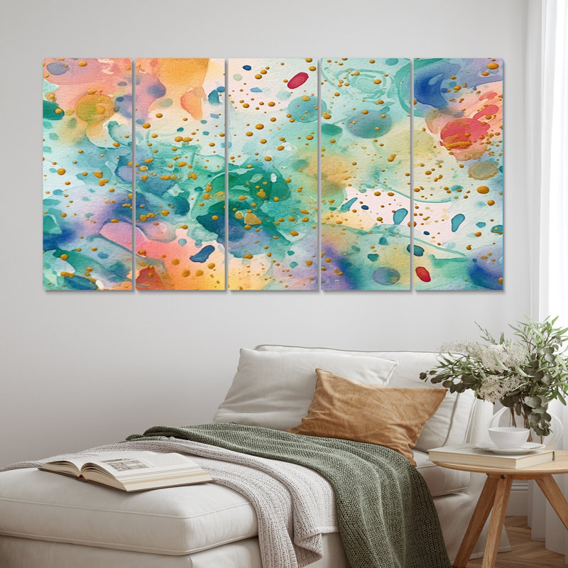 «Green and Gold», reproduction d'art sur toile moderne - 5 panneaux égaux